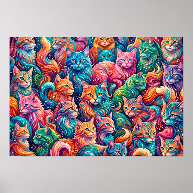 Affiche Paysage onirique de chat vibrant – Psychedelique B (Devant)