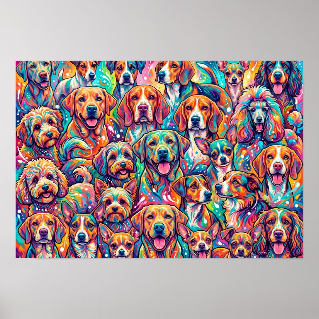 Affiche Paysage onirique de chien vibrant – Psychedelique  (Devant)