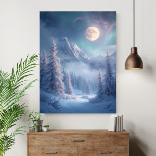 Affiche Paysage onirique hivernal enchanté surréaliste et