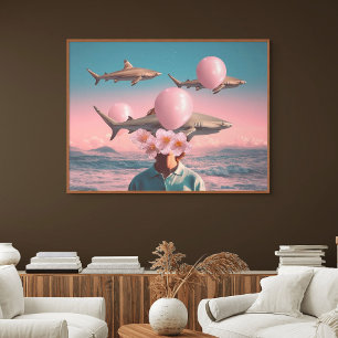 Affiche Paysage onirique surréaliste avec des requins et d