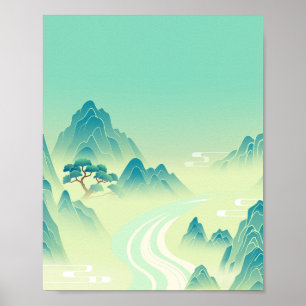 Affiche Paysage oriental serein - Art montagnard minimalis