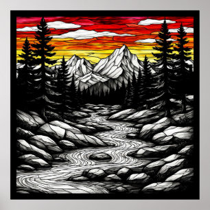 Affiche Paysage panoramique avec rivière coulante