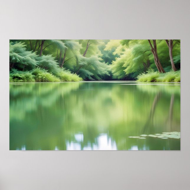 Affiche Paysage panoramique Forêt Lac Nature Tranquille (Devant)