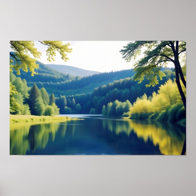 Affiche Paysage panoramique Forêt Lac Nature Tranquille (Devant)