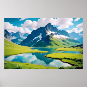 Affiche Paysage panoramique Montagnes Lac Nature Tranquill
