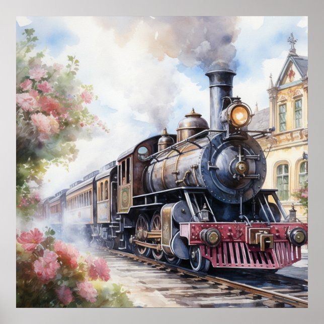 Affiche Paysage pittoresque avec un train victorien (Devant)