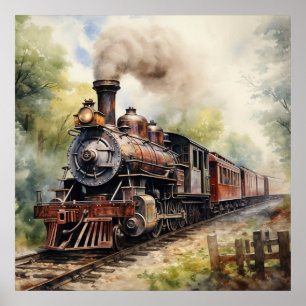 Affiche Paysage pittoresque avec un train victorien