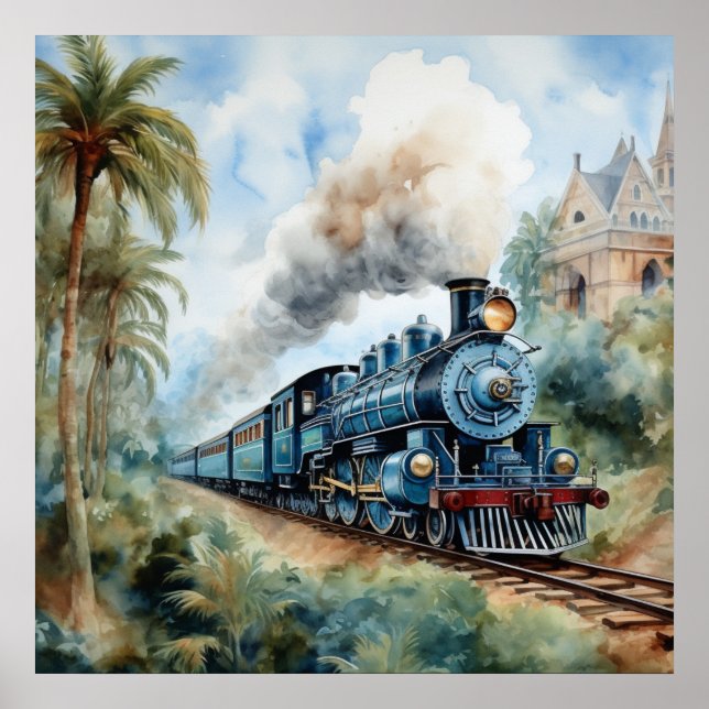 Affiche Paysage pittoresque avec un train victorien (Devant)