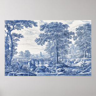 Affiche Paysage Pittoresque bleu et blanc
