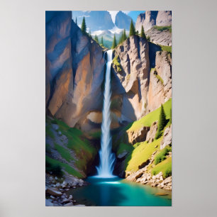 Affiche Paysage pittoresque Montagnes Cascade Nature