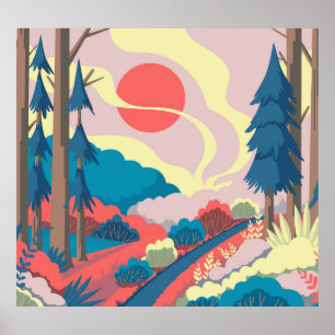 Affiche Paysage printanier : Paysage Vintage coloré