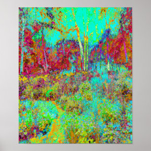 Affiche Paysage psychédélique d'automne or et jardin d'aqu
