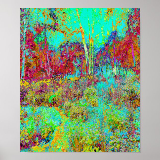 Affiche Paysage psychédélique d'automne or et jardin d'aqu (Devant)
