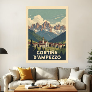Affiche Paysage Rétro de Cortina d'Ampezzo pour Voyage Vin
