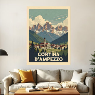 Affiche Paysage Rétro de Cortina d'Ampezzo pour Voyage Vin