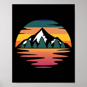Affiche Paysage Rétro de Montagne au Coucher du Soleil _2