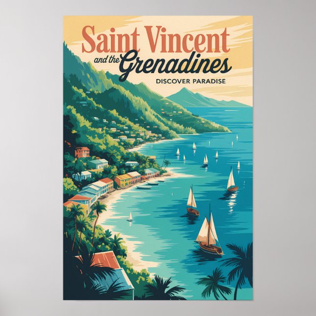 Affiche Paysage rétro de Saint-Vincent-et-les-Grenadines (Devant)
