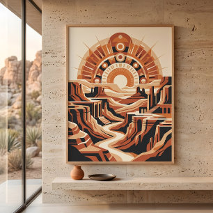 Affiche Paysage Rétro Soleil Couchant Canyon Désertique en