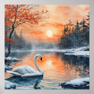 Affiche Paysage romantique d'impression du Lac des Cygnes