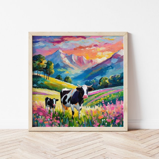 Affiche Paysage rural dynamique avec vaches (Créateur téléchargé)
