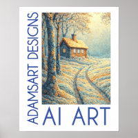 Paysage serein de chaumière hivernale - Art IA