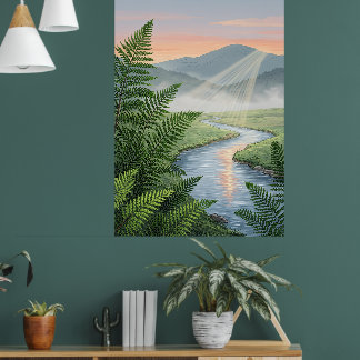 Affiche Paysage serein de la vallée de la rivière - Affich
