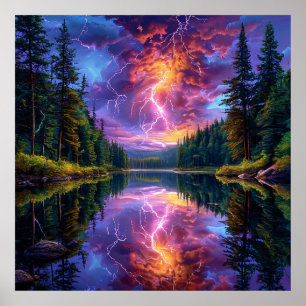 Affiche Paysage serein de montagne avec lac