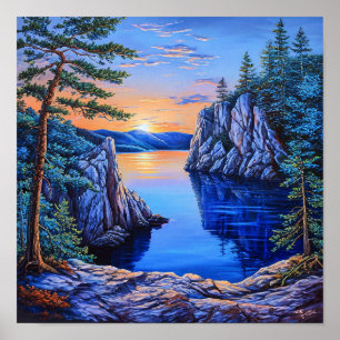 Affiche Paysage serein du lac, belle vue panoramique sur l