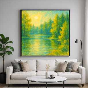 Affiche Paysage Sunny Lakeside - Style Peinture Pastel