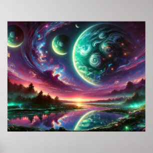 Affiche Paysage surréaliste de la planète Alien avec ciel 