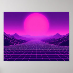 Affiche Paysage Synthwave Rétro Onde Cyberpunk Ambiance 80
