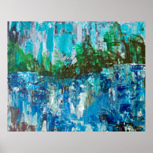 Affiche Paysage Texturé Abstrait Bleu et Vert