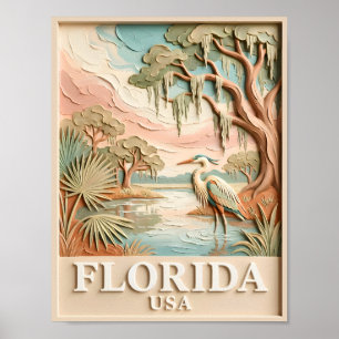 Affiche Paysage Texturé de la Faune Aviaire des Everglades