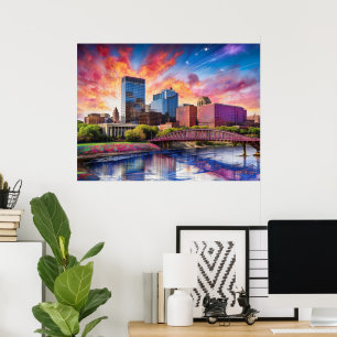 Affiche Paysage urbain abstrait coloré de Dayton, Ohio