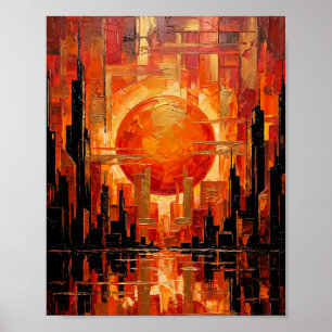 Affiche Paysage urbain abstrait de la ville du soleil arde