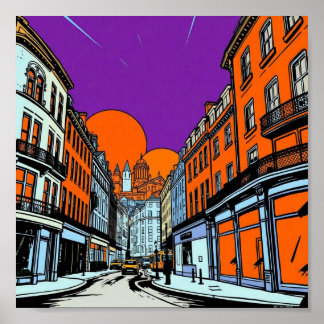 Affiche Paysage urbain artistique du coucher de soleil urb
