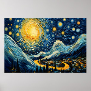 Affiche Paysage urbain au clair de lune