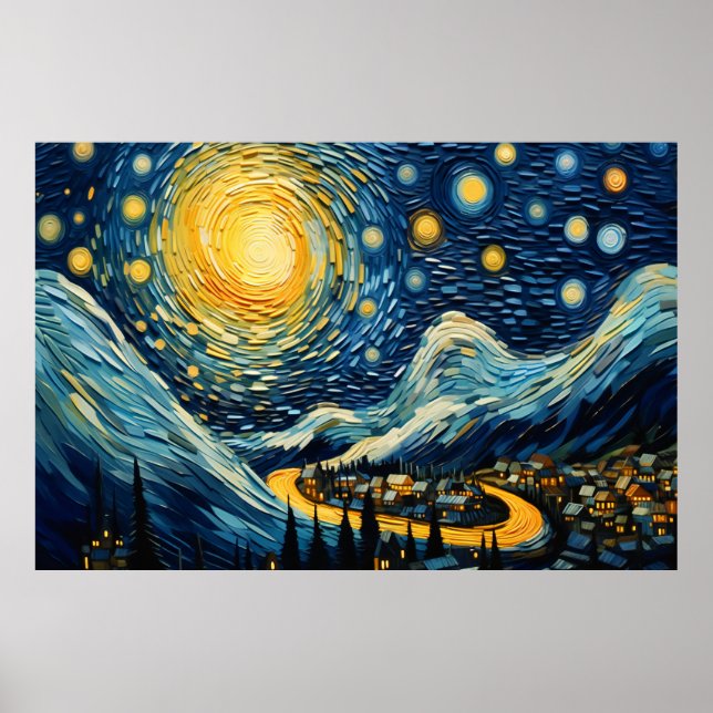 Affiche Paysage urbain au clair de lune (Devant)