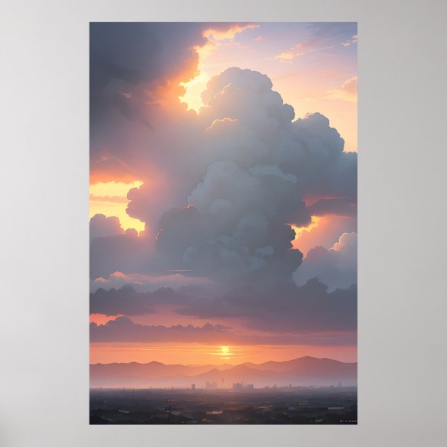 Affiche Paysage urbain au coucher du soleil (Devant)