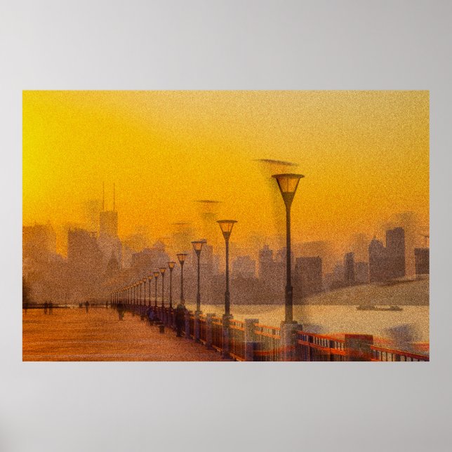 Affiche Paysage urbain au coucher du soleil (Devant)