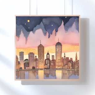 Affiche Paysage urbain au coucher du soleil Peinture à l