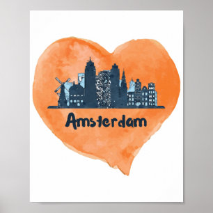 Affiche Paysage urbain coloré d'Amsterdam au cœur de l'aqu