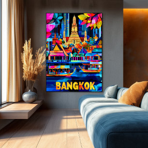 Affiche Paysage urbain coloré de Bangkok Skyline vibrant