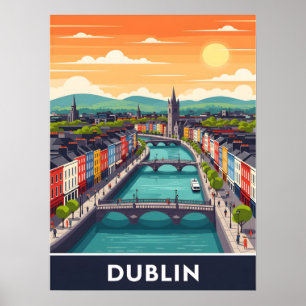 Affiche Paysage urbain coloré de Dublin – La rivière Liffe