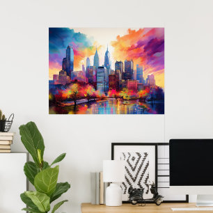 Affiche Paysage urbain coloré de Philadelphie Art urbain