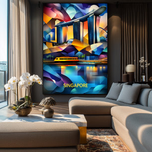 Affiche Paysage urbain cubiste de Singapour – Ville géomét