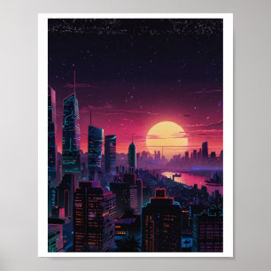 Affiche Paysage urbain cyberpunk Vaporwave – Art de la sky