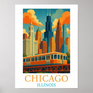Affiche Paysage urbain de Chicago Illinois Art de voyage v