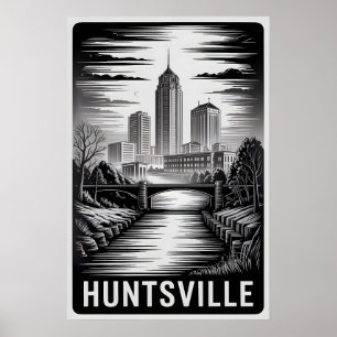 Affiche Paysage urbain de Huntsville Alabama en noir et bl