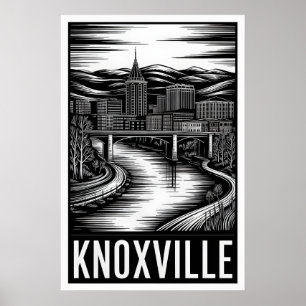Affiche Paysage urbain de Knoxville Tennessee en noir et b